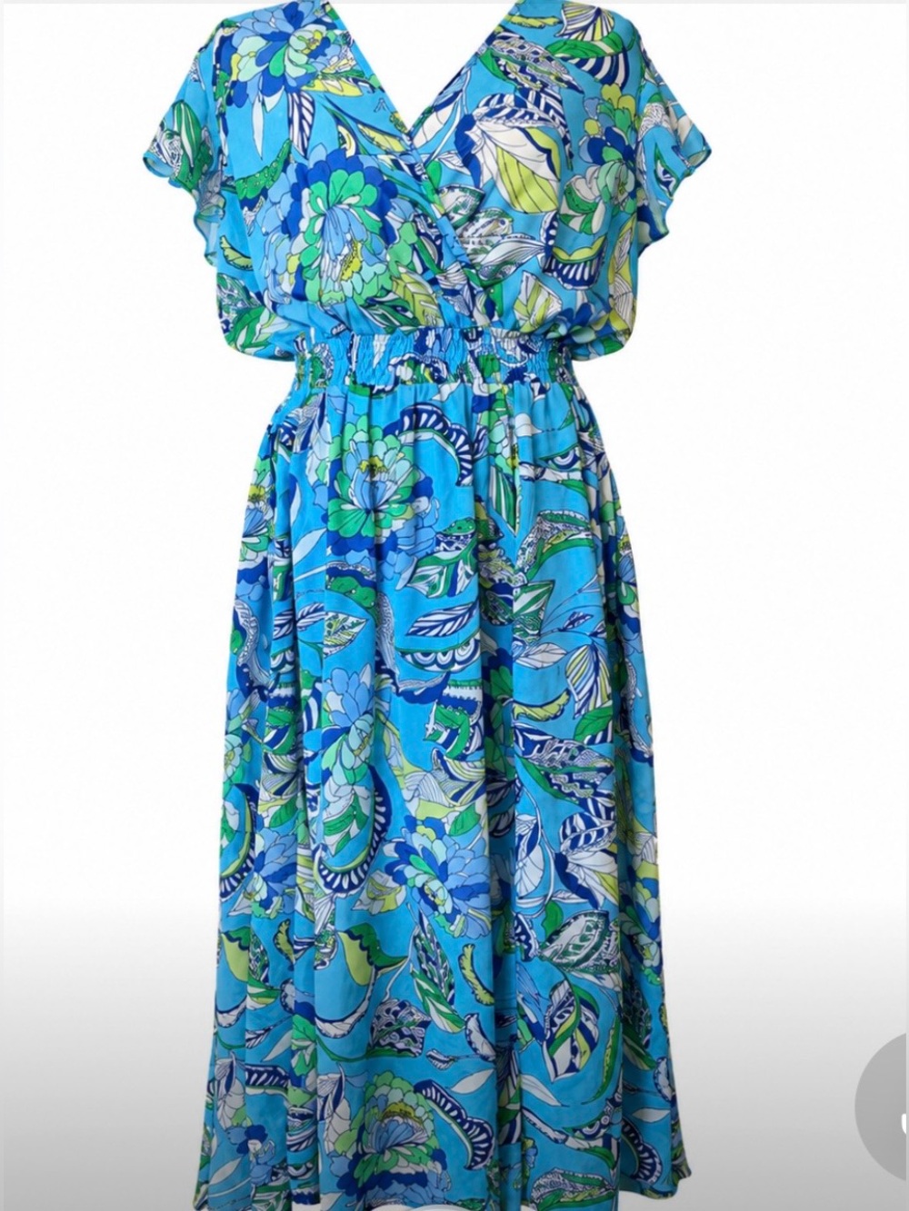 Kate & Lily Blue Floral Flutter Sleeve Maxi Dress Size 8 Garden Beach Vacation